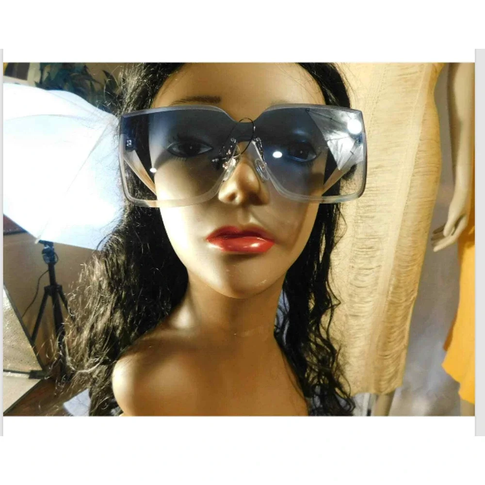 Rimless Cat Eye Sunglasses UV400 Women Light Blue Lens White New